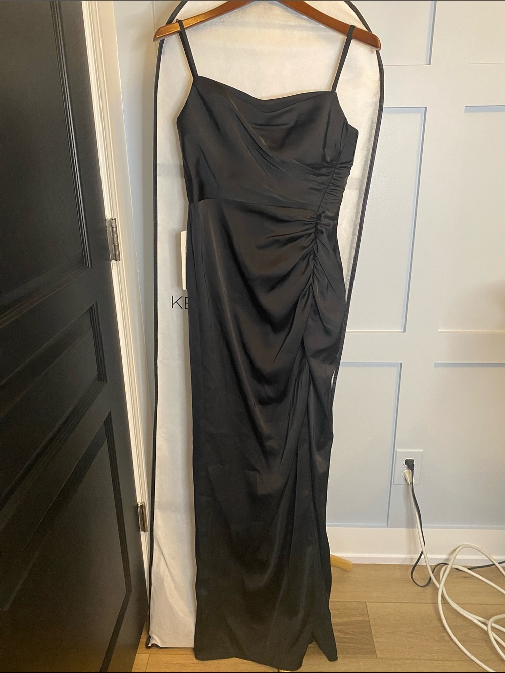 NWT AZAZIE X Kendall & Kylie Black Satin Ruched Slip Maxi Dress [W/ Garment Bag]